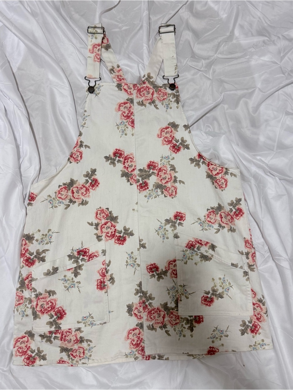 No Boundaries XL Cream Floral Overall Mini Dress